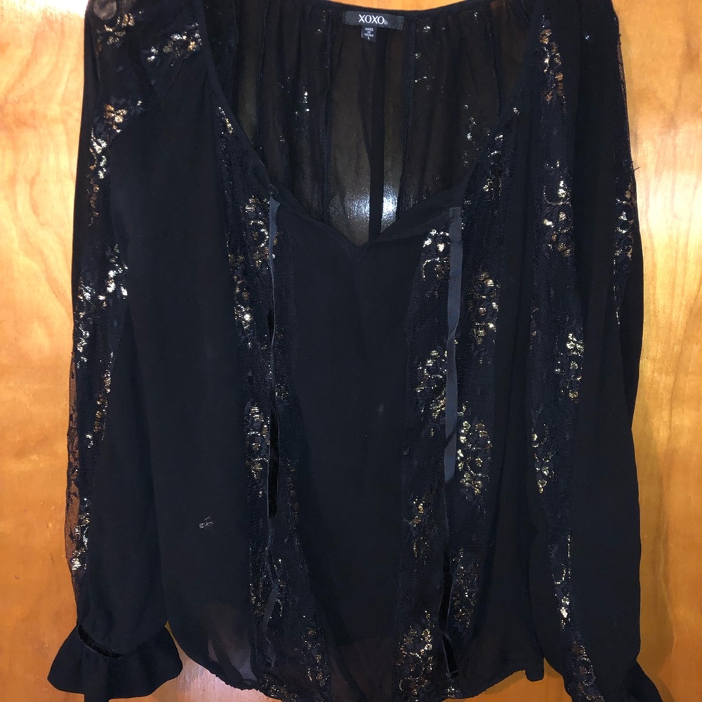 Black and Gold Blouse with Dramatic Sleeves